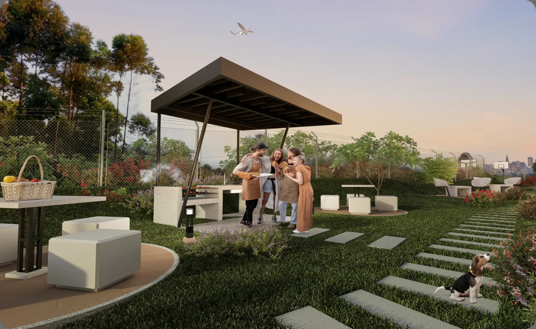 Zona BBQ y kiosco social del conjunto Mirador del Sol
